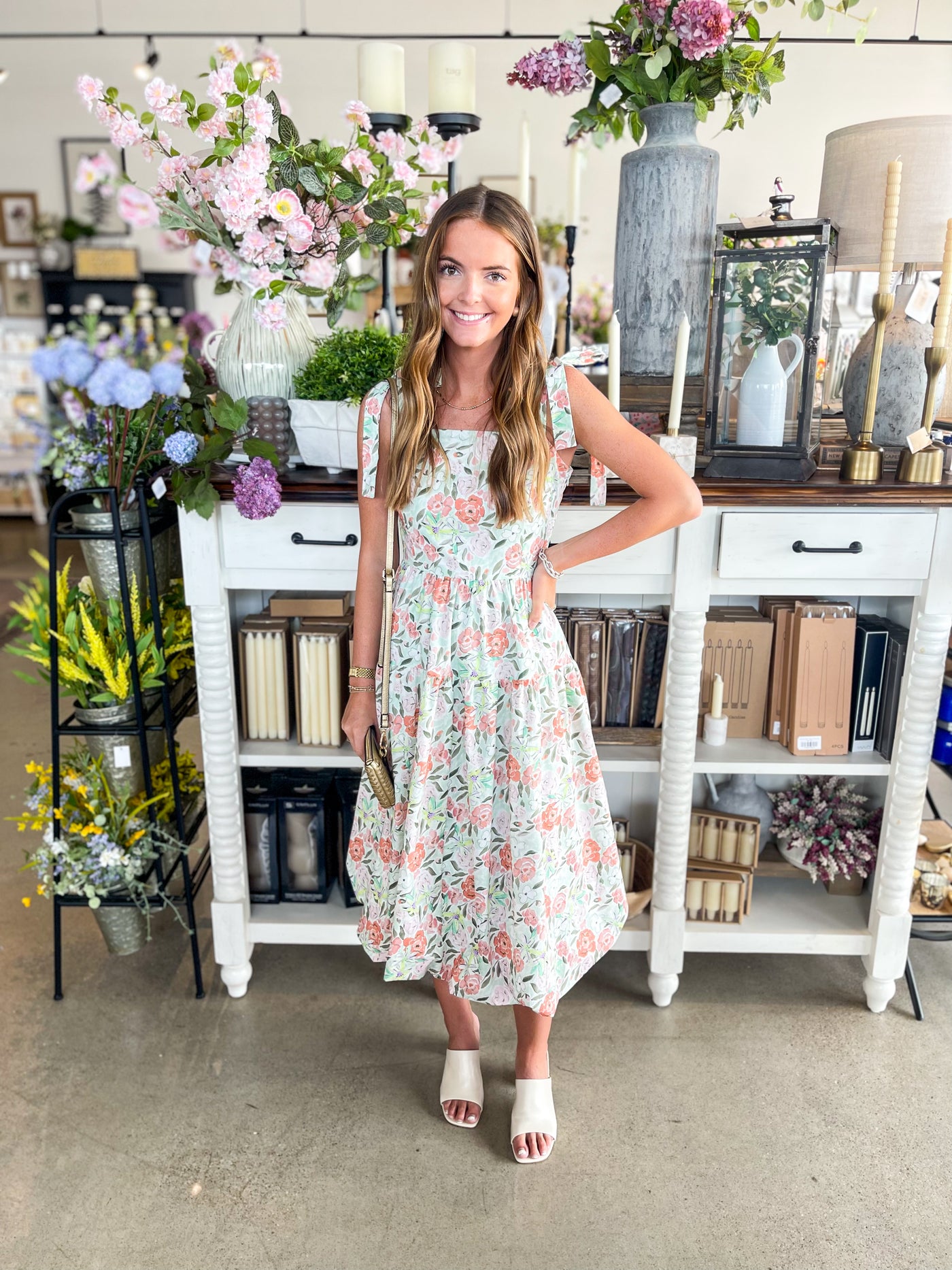 Leighton Coral Multi Floral Dress