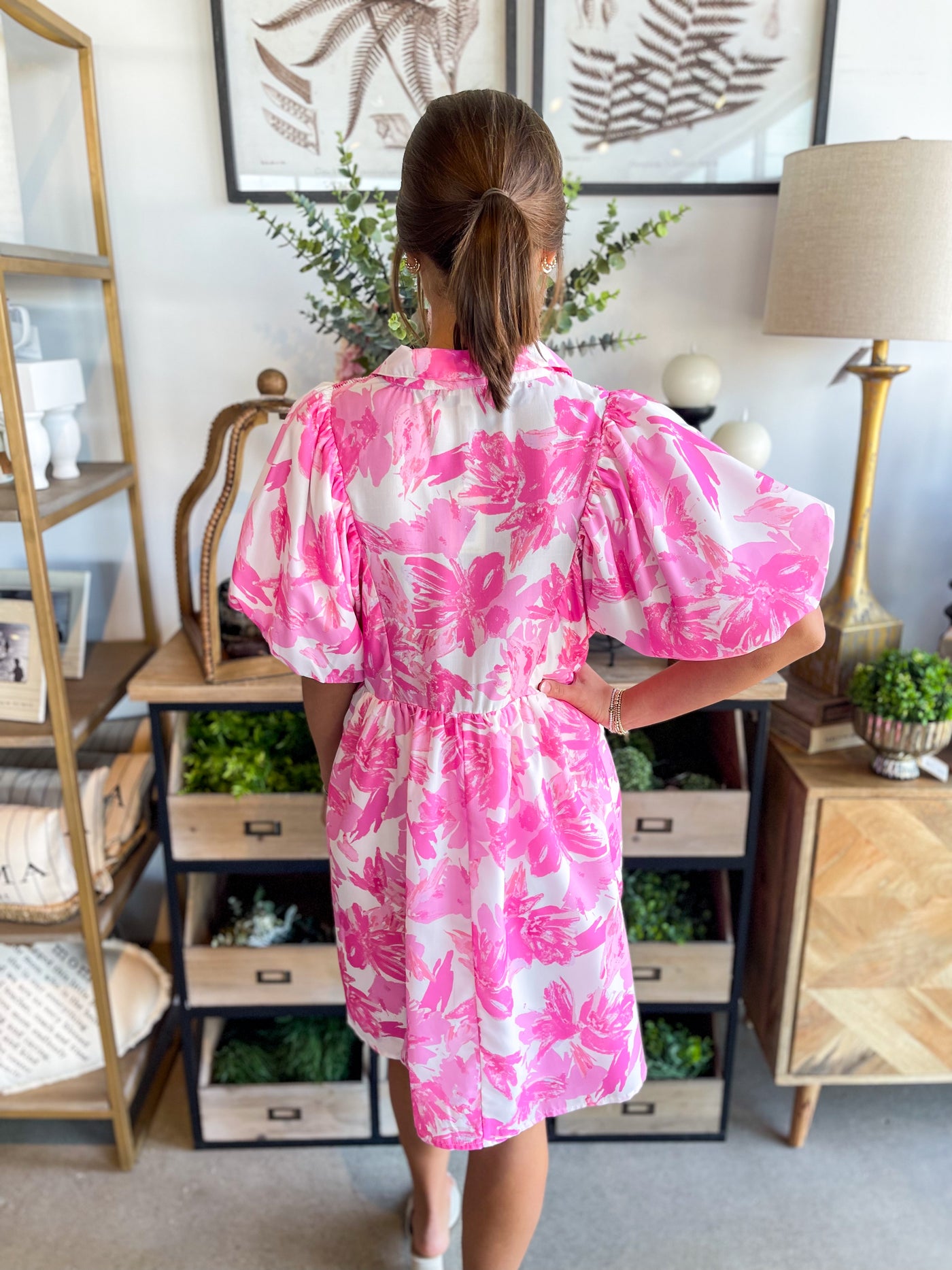 Viana Pink White Floral Dress
