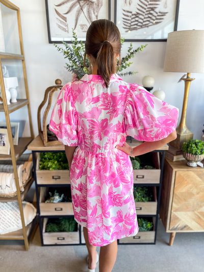 Viana Pink White Floral Dress