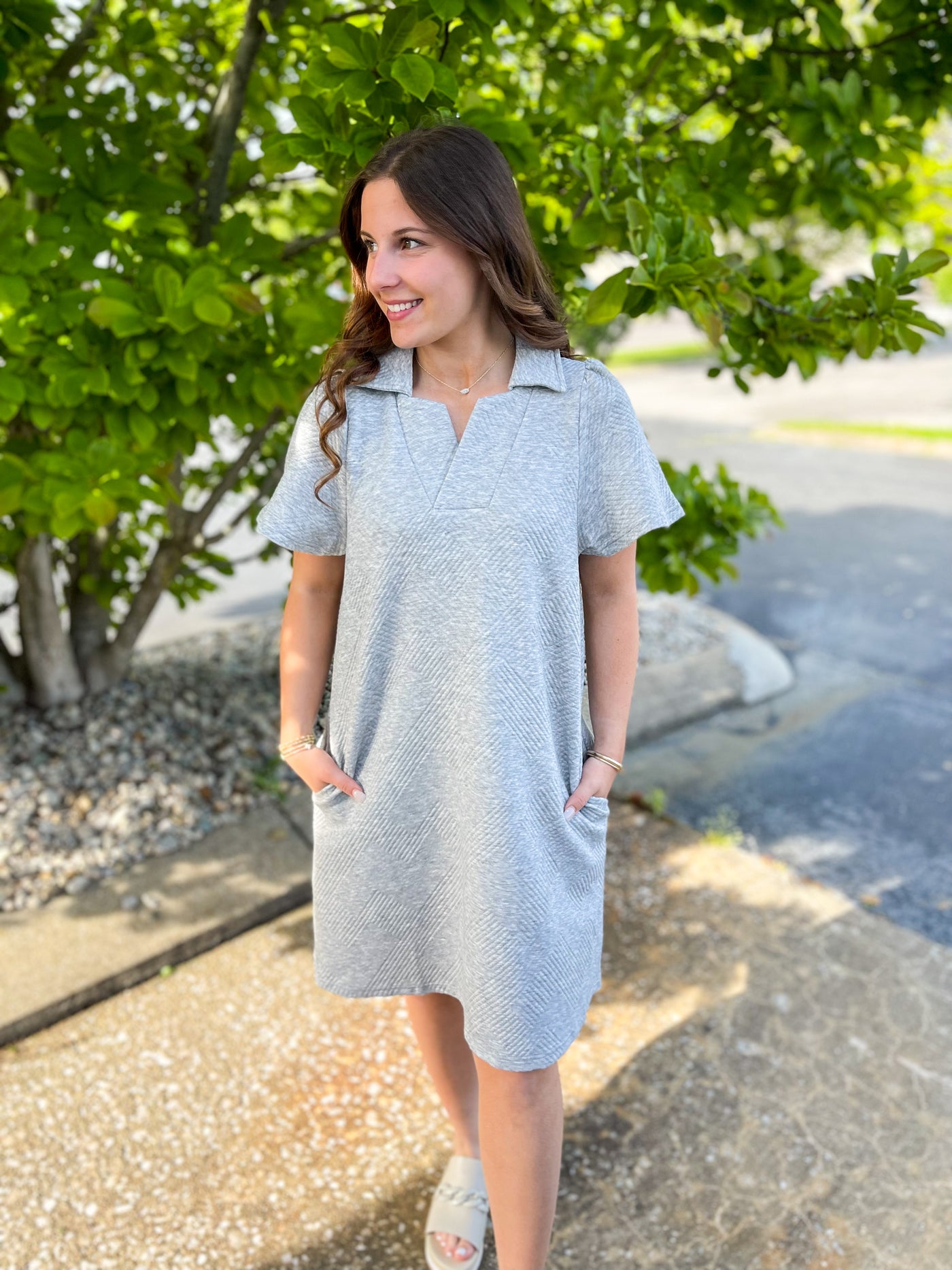 See and Be Seen Grey Collared Texture Dress