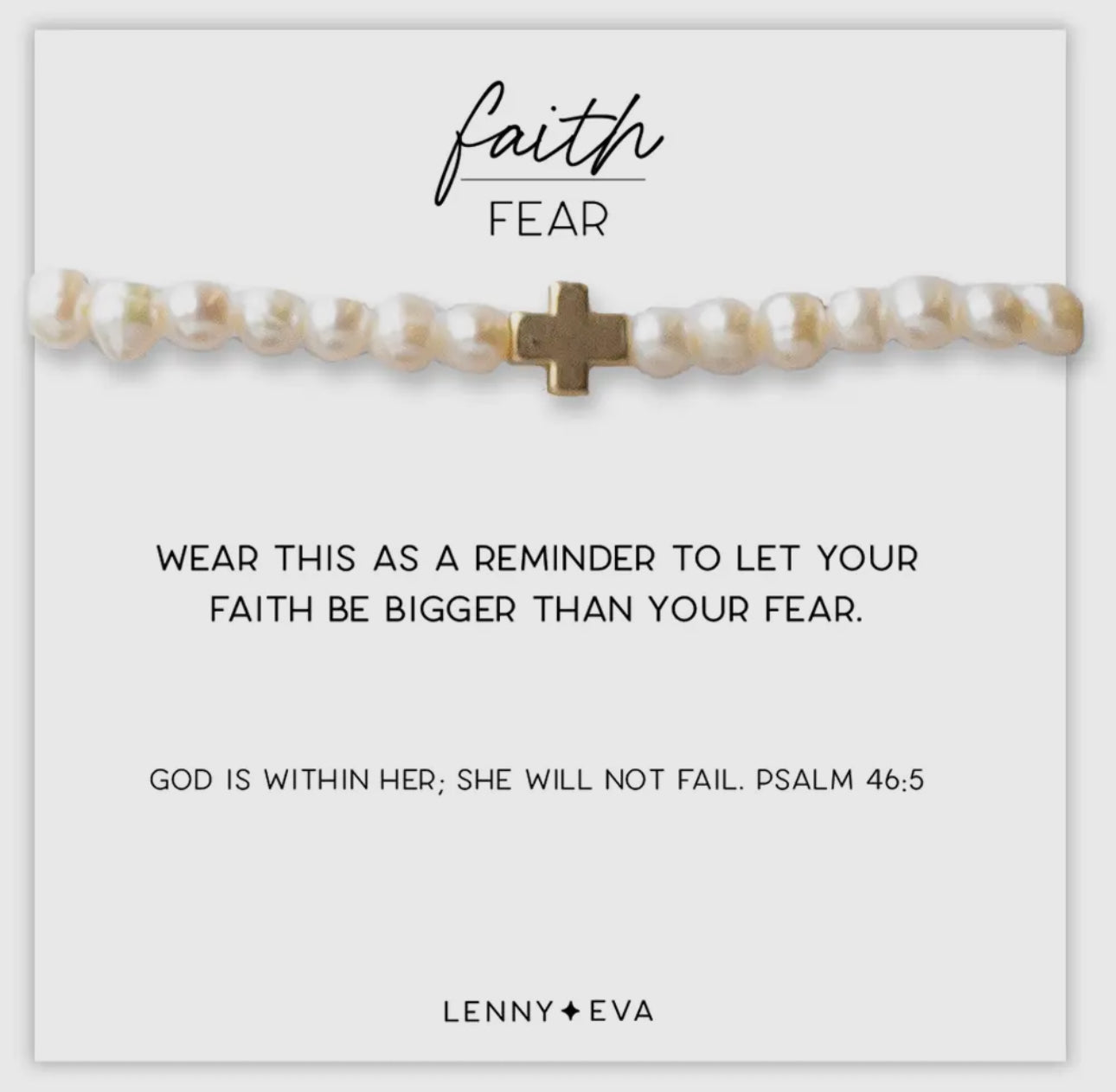 Faith Over Fear Gold Cross and Pearl Bracelet