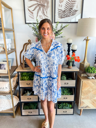 Umgee Blue Pattern Dress