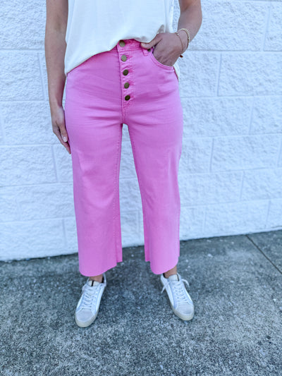 Barbie Pink Button Front Stretch Twill Pant