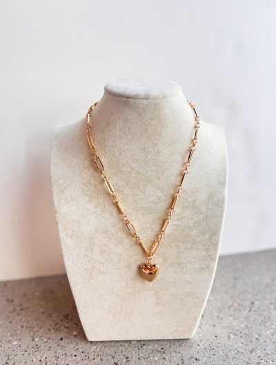 Hannah Puffed Heart Linked Necklace