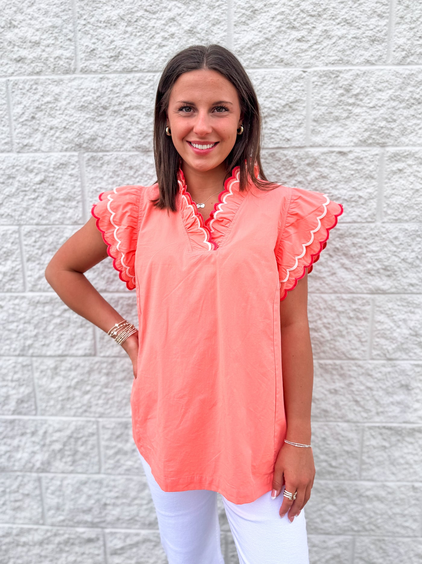 Wilder Umgee Coral Scallop Top