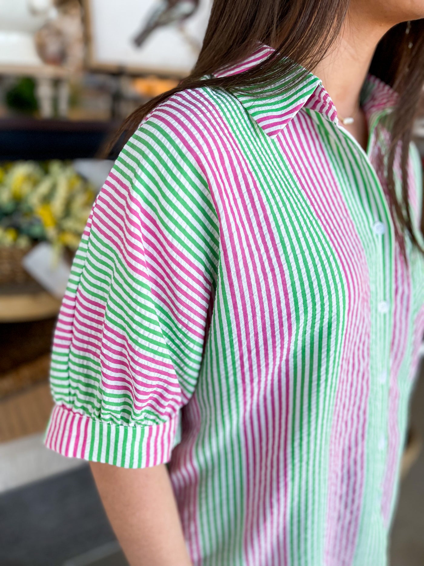 Jodifl Green/Pink Stripe Top
