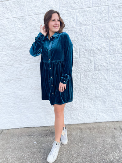 Teal Elaine Velvet Dress