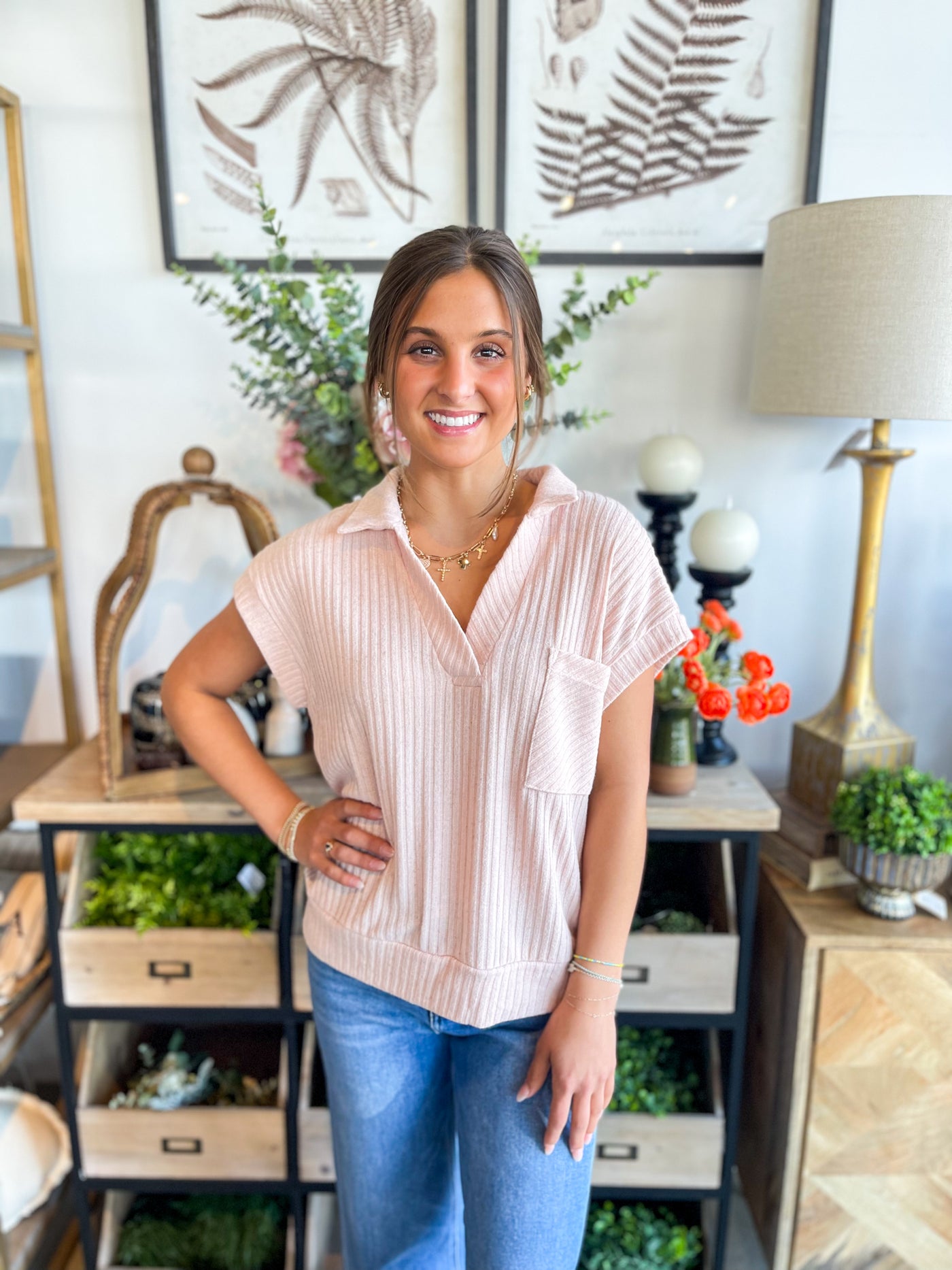Blush Vanessa Ribbed Collared Tee