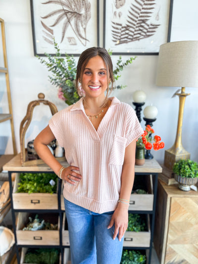 Blush Vanessa Ribbed Collared Tee