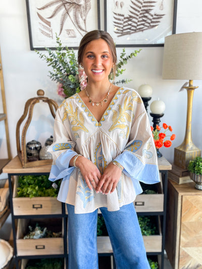 Zaylah Taupe Blue Blouse