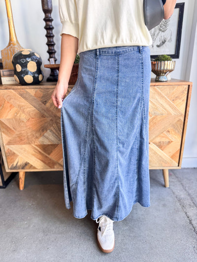 Easel Washed Denim Maxi Skirt