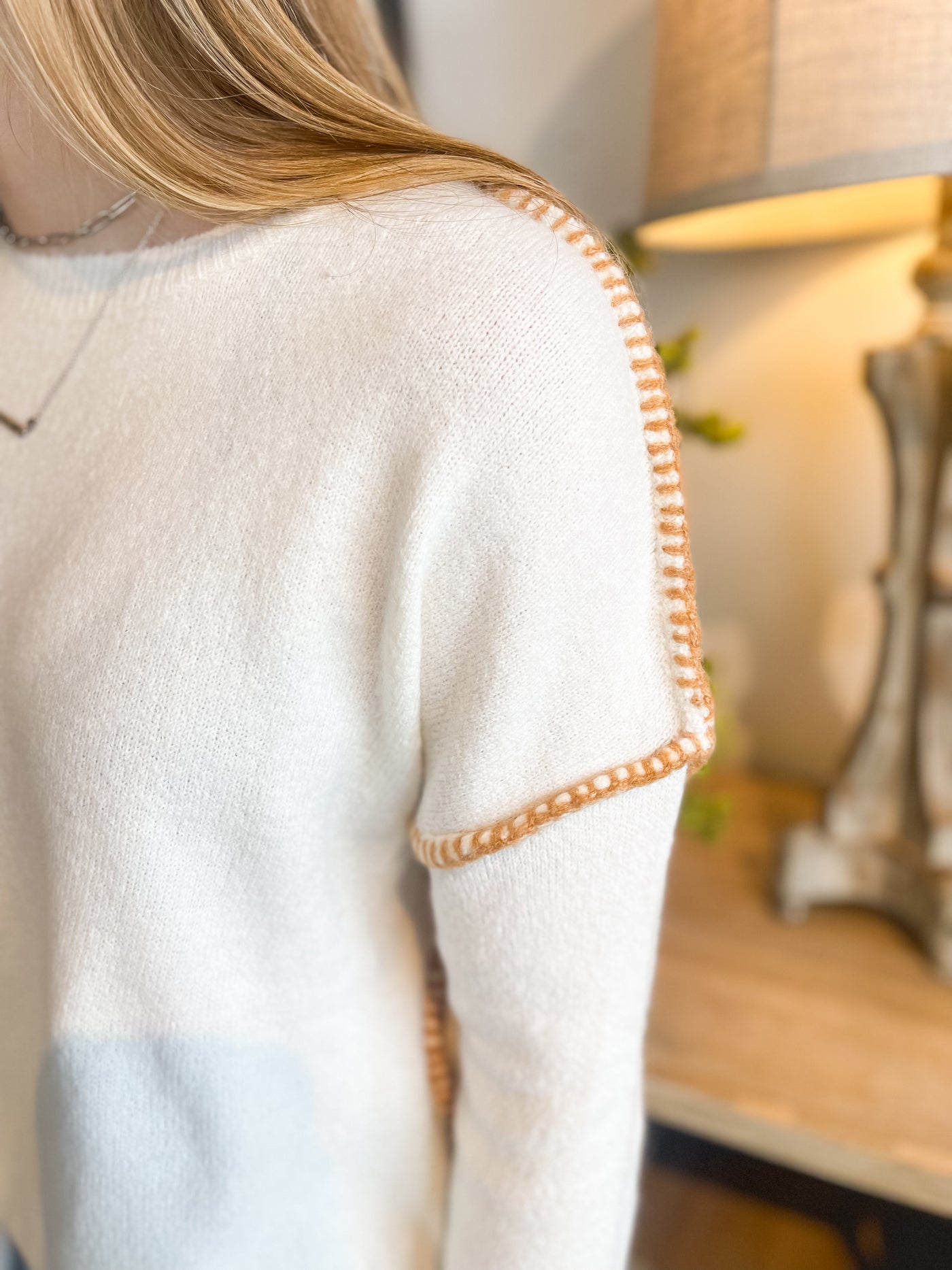 Ivory/Camel Acacia Stitched Seam Sweater