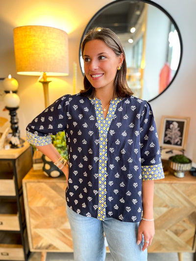 Voy Floral Contrast Azari Top