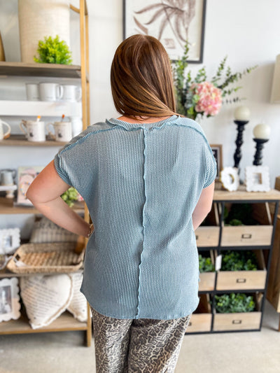 Blue Ribbed Marlee Top