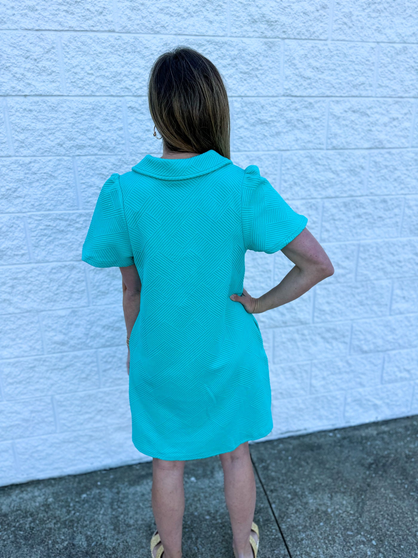See and Be Seen Turquoise Collared Texture Dress