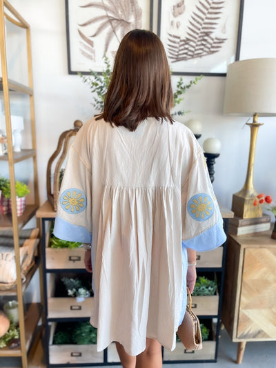 Zia Taupe Blue Embroidered Dress