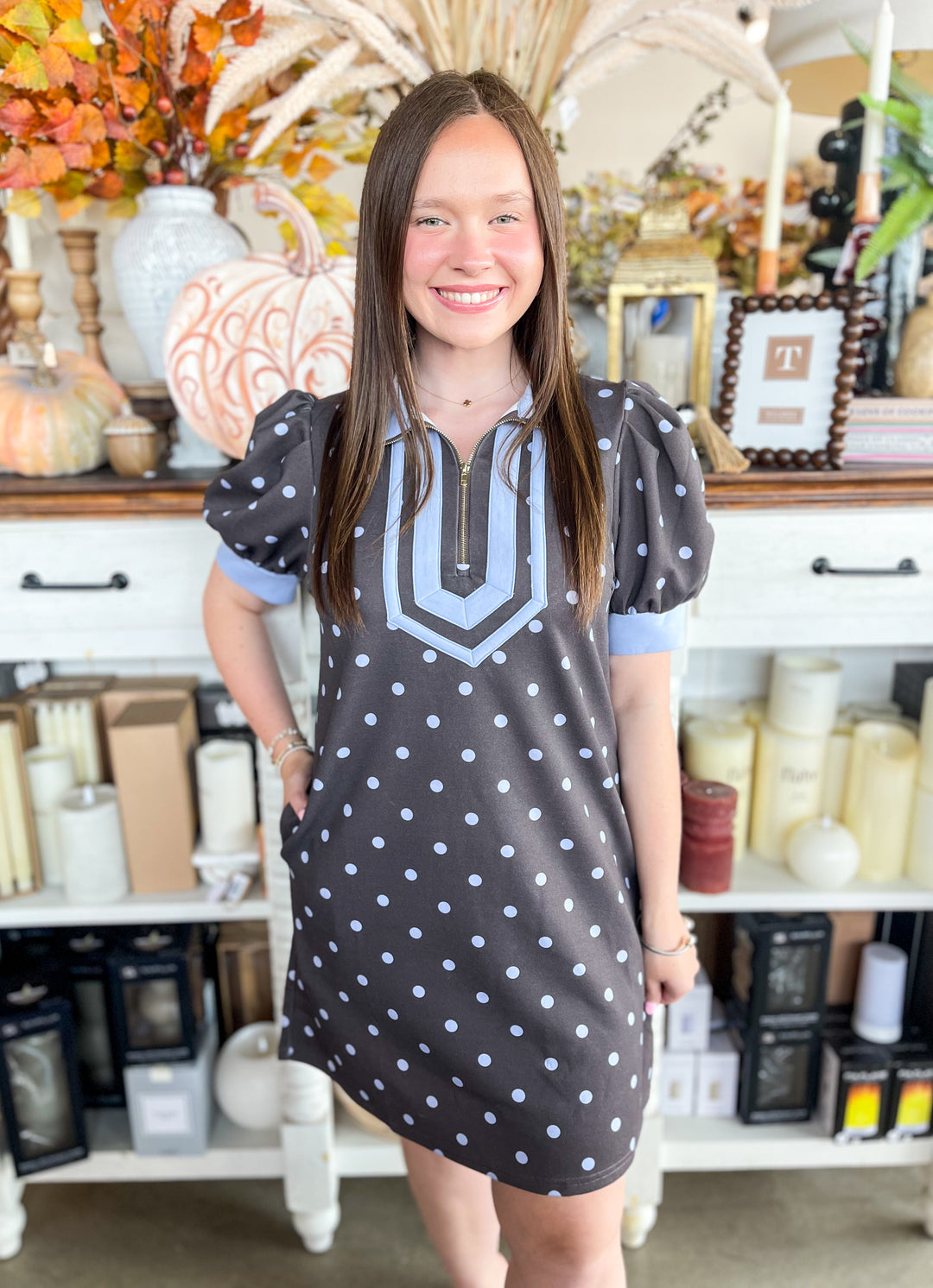 Entro Brown Blue Dot Dress – Kenzie Parker
