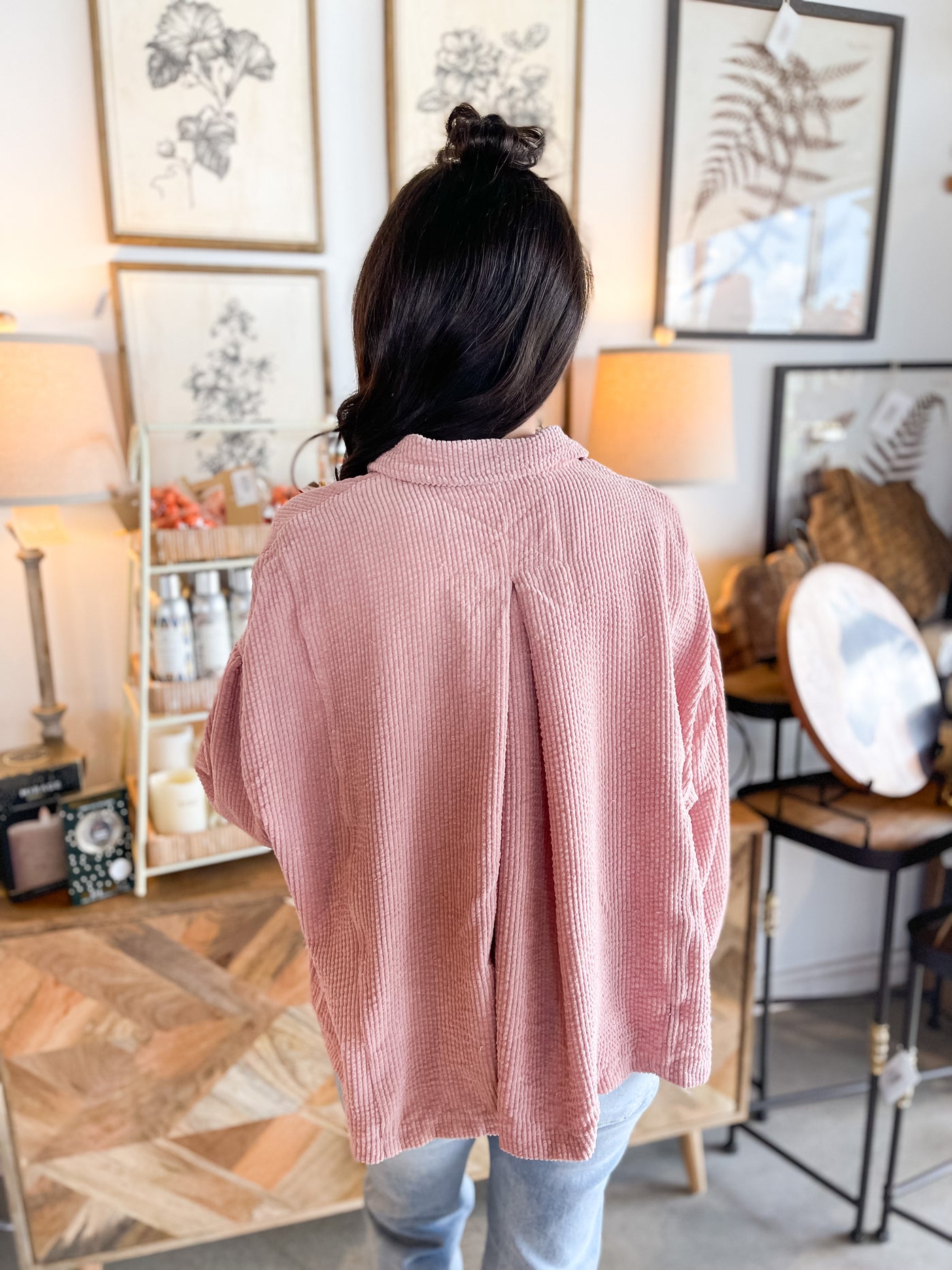 Blush Cord Button Up Top