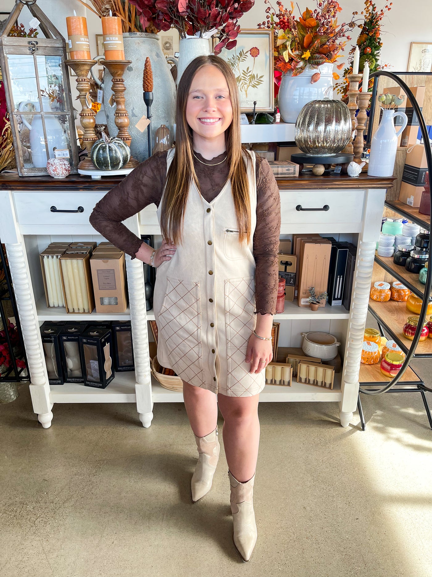 Ecru Suede Flora Dress