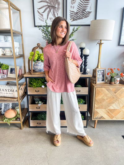 Be Cool Dusty Relaxed Fit Slub Sleeve Top