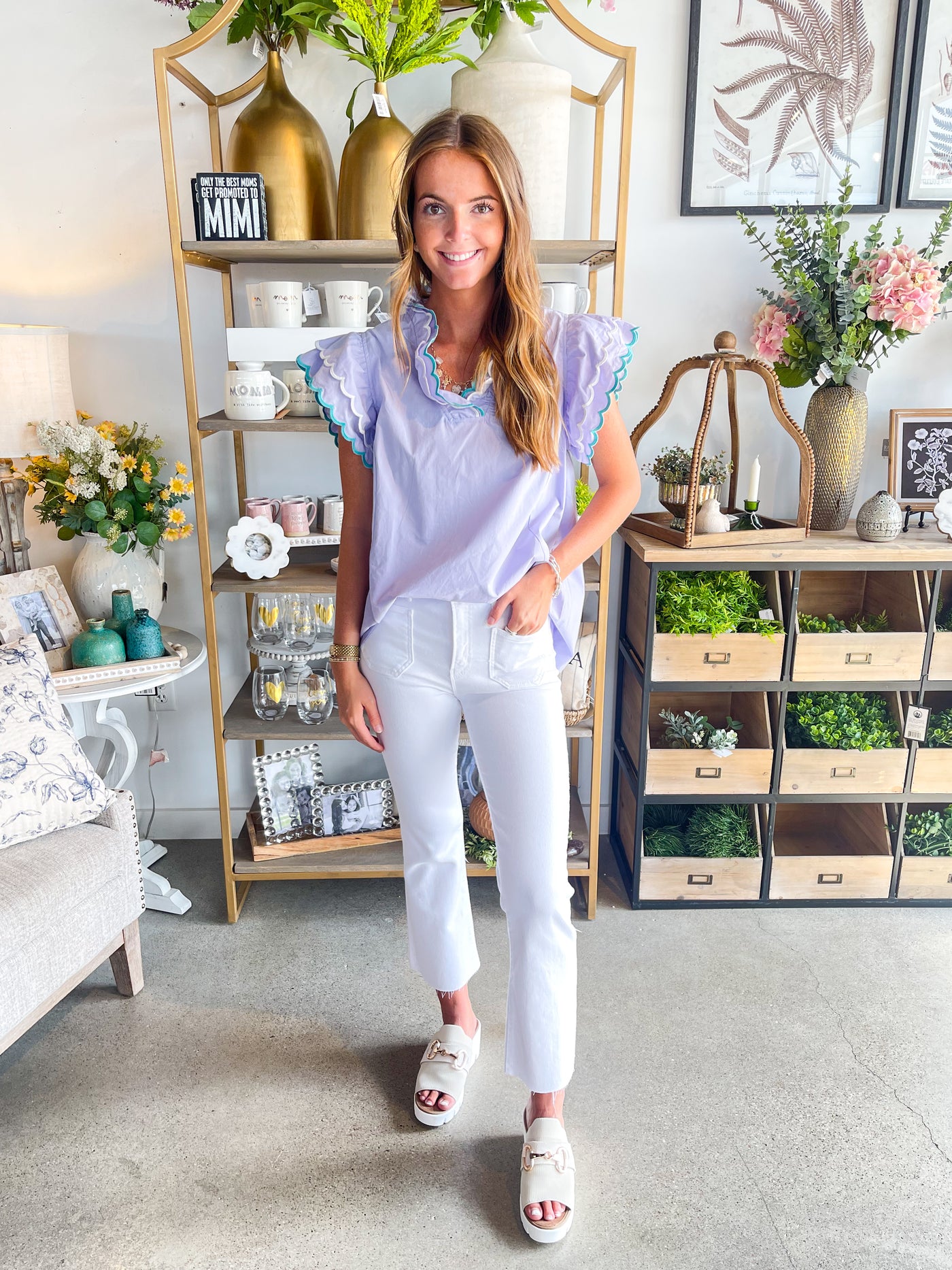 Umgee Wilder Periwinkle Scallop Top