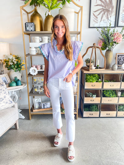 Umgee Wilder Periwinkle Scallop Top