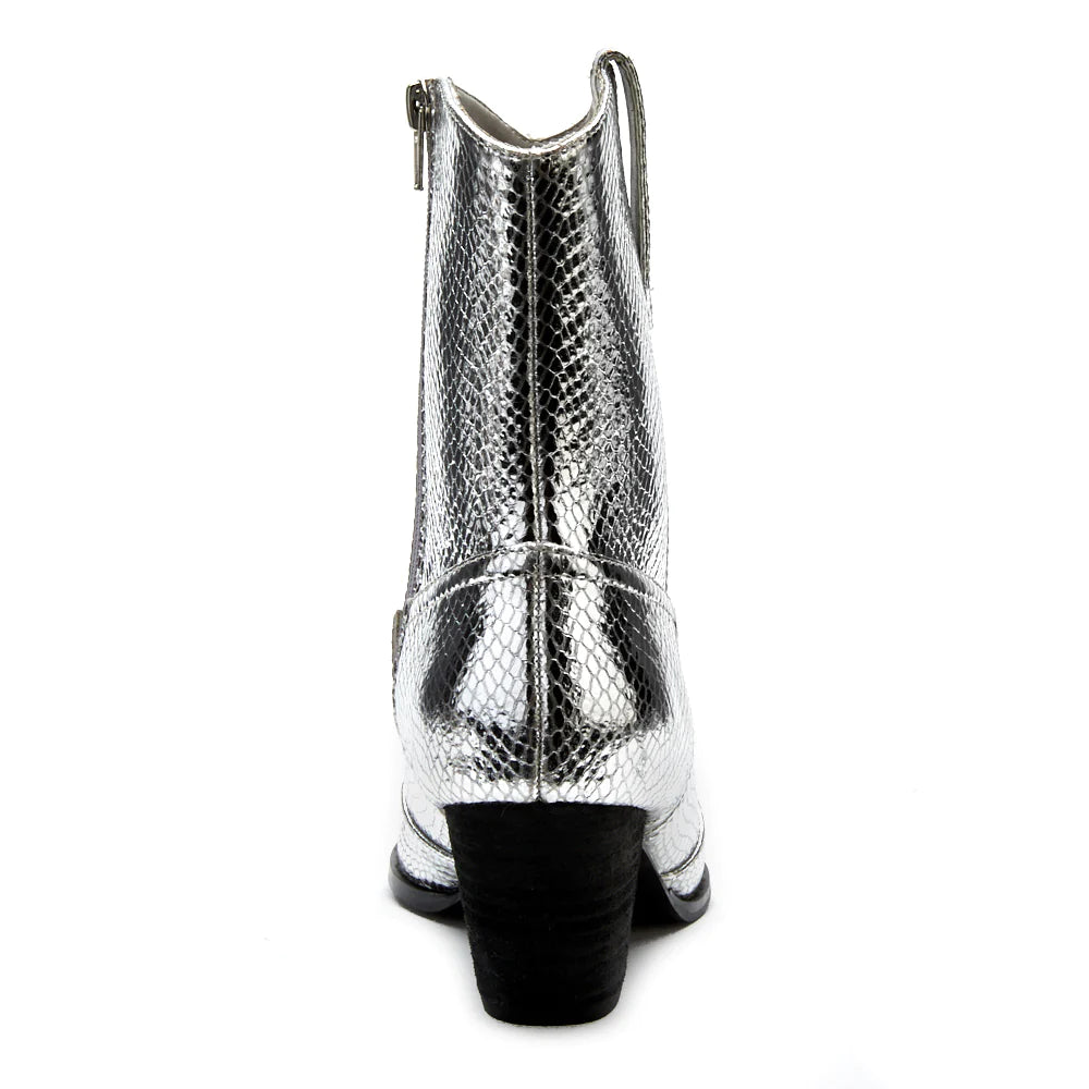 Bambi Silver Snake Print Boot
