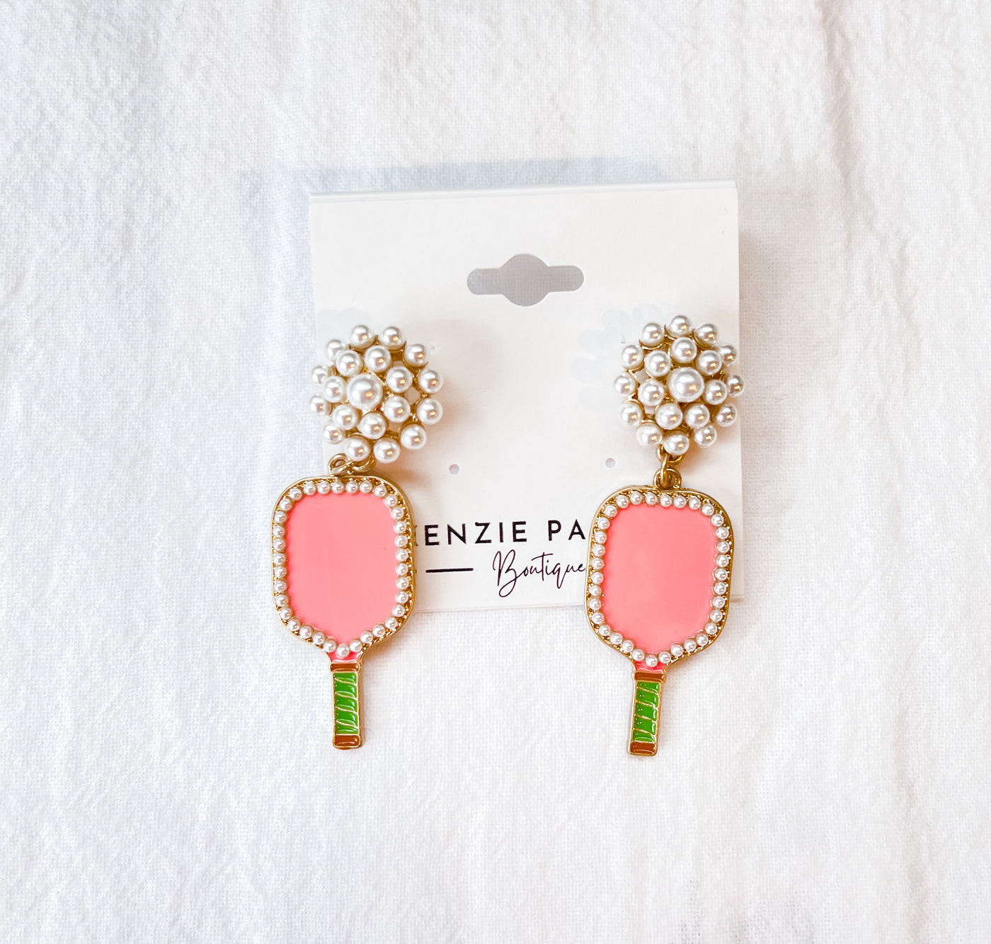 Ellie Pink Pickleball Pearl Cluster Earrings