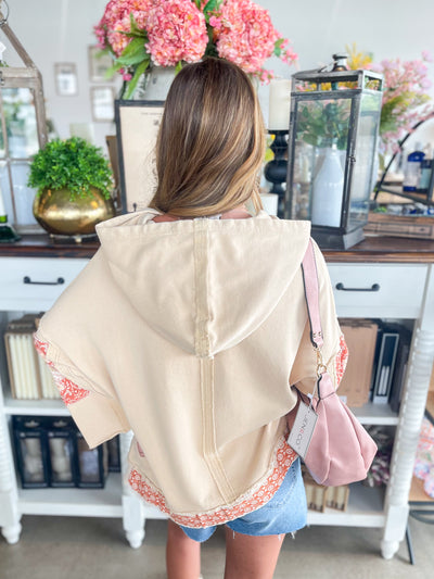 Natural Contrast Bow 3/4 Hoodie