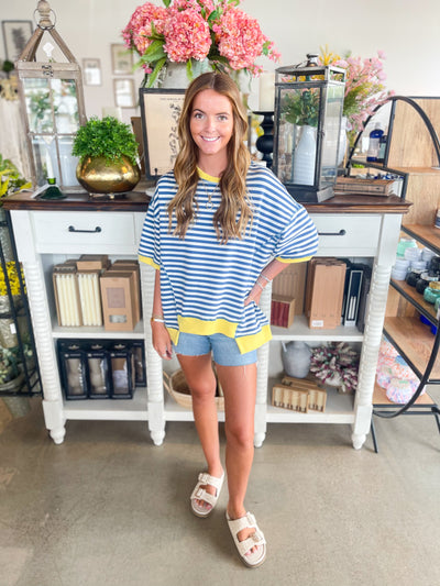 Blue Yellow Striped Top