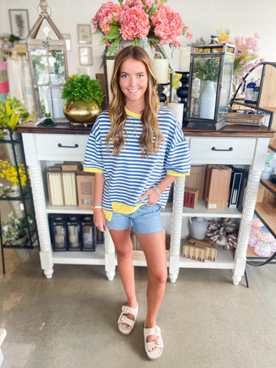 Blue Yellow Striped Top