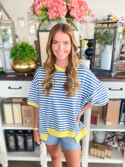 Blue Yellow Striped Top