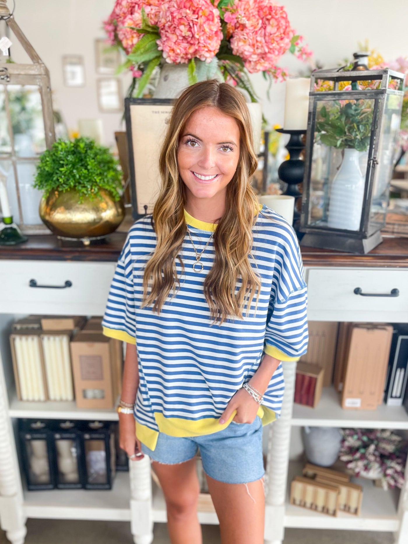Blue Yellow Striped Top