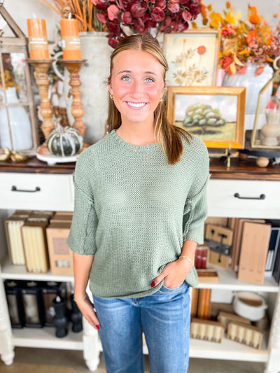 Dusty Sage Half Sleeve Knitted Sweater