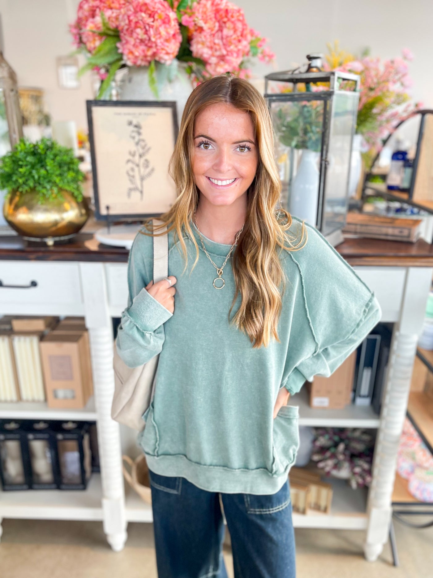 Easel Jamie Green Mineral Wash Top