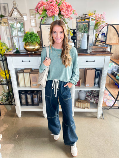 Easel Jamie Green Mineral Wash Top