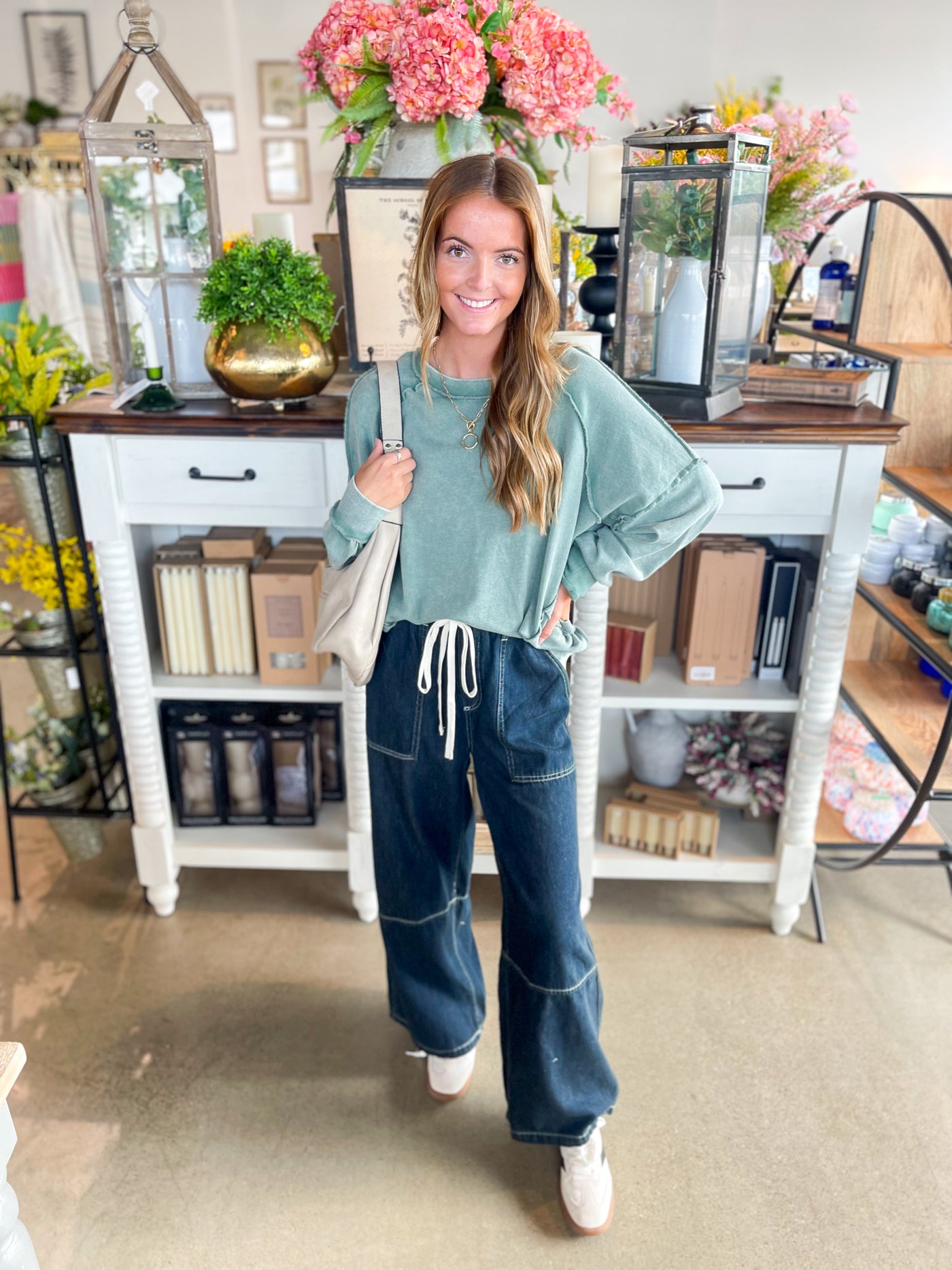 Easel Jamie Green Mineral Wash Top