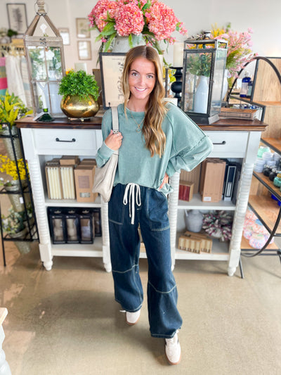 Easel Jamie Green Mineral Wash Top