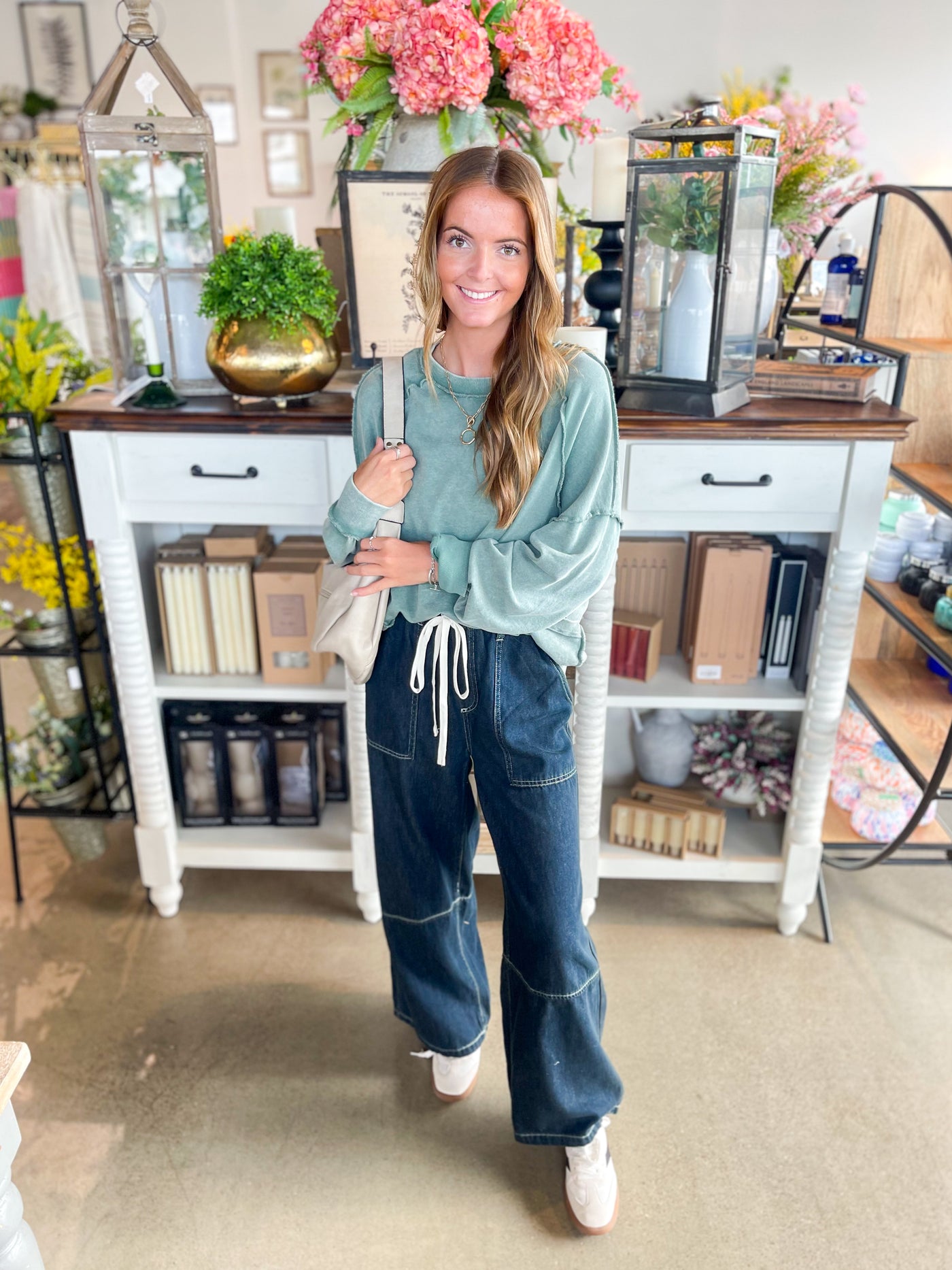 Easel Jamie Green Mineral Wash Top