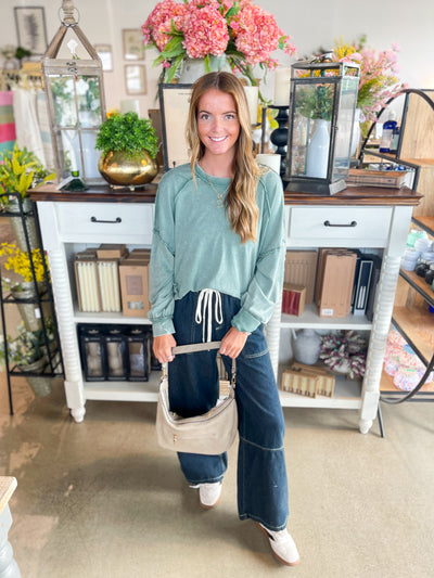 Easel Jamie Green Mineral Wash Top