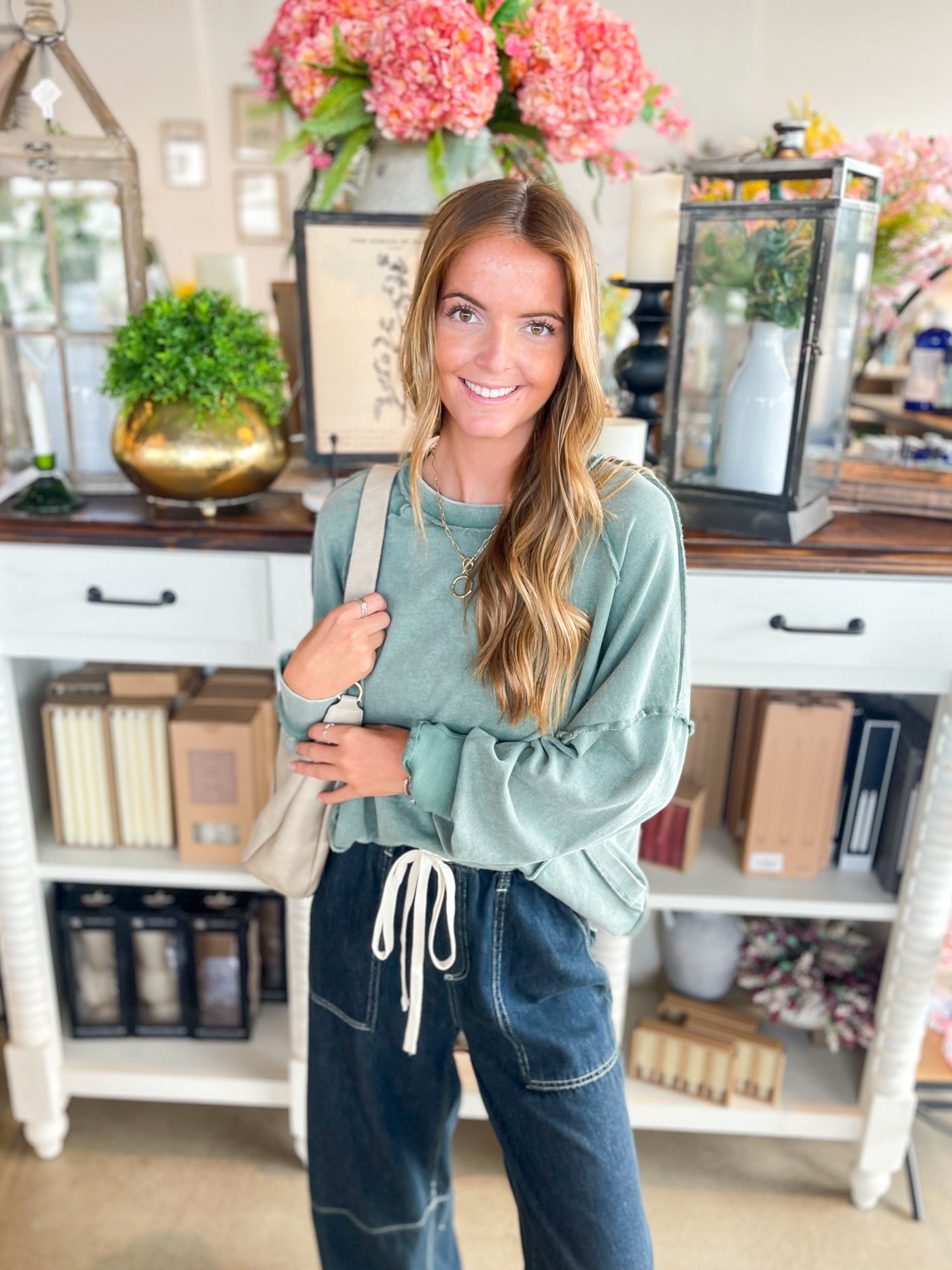 Easel Jamie Green Mineral Wash Top