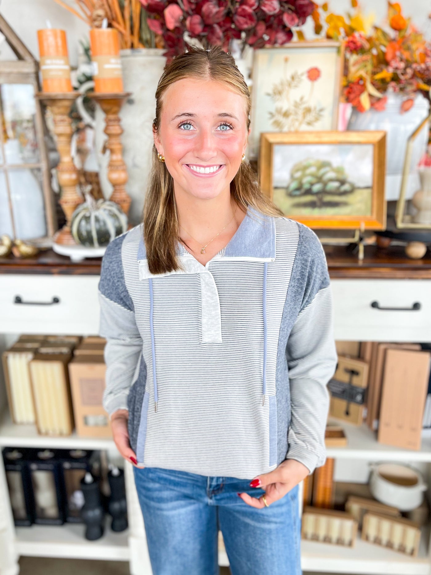 Denim Half Zip Marissa Top