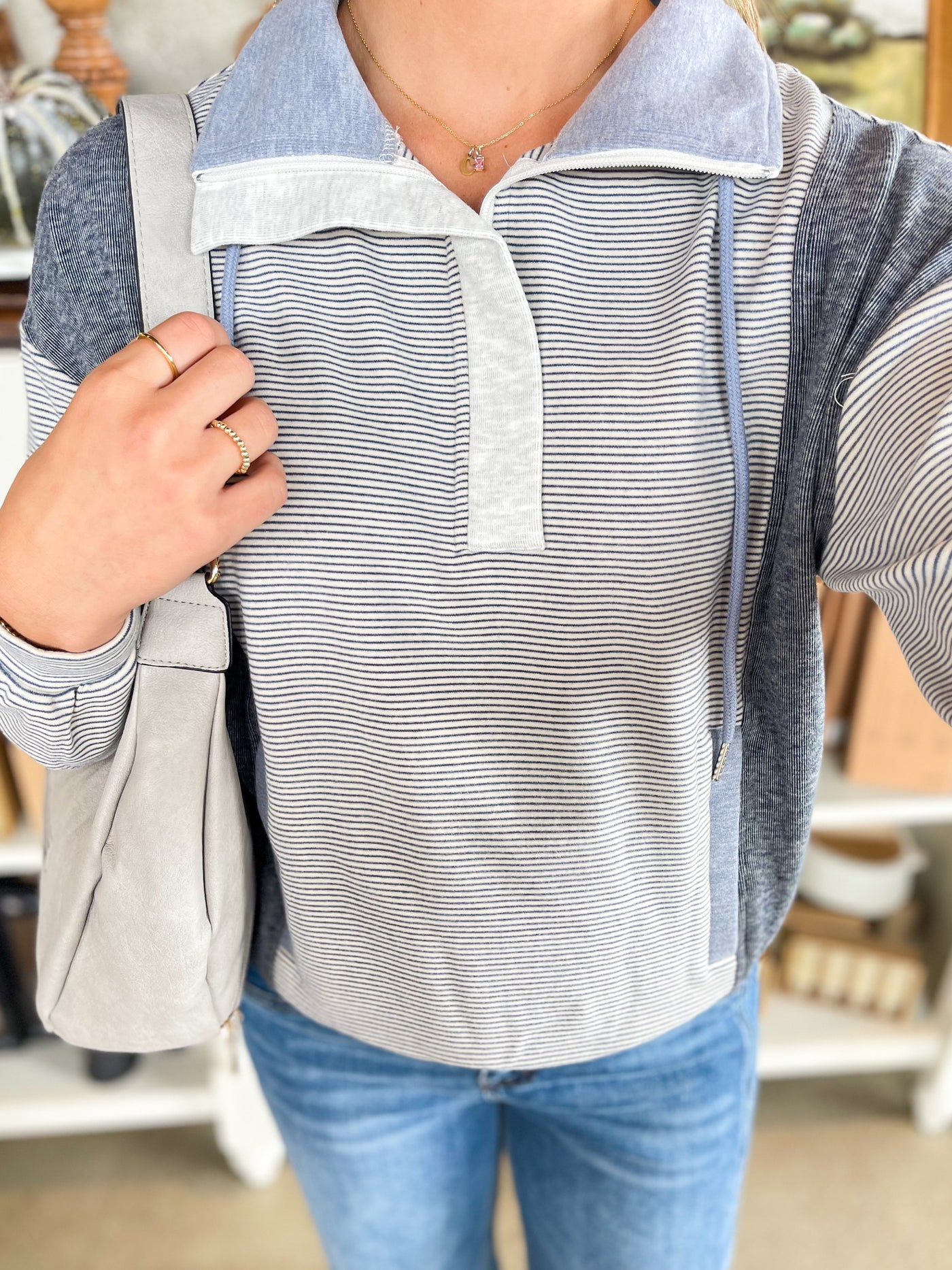 Denim Half Zip Marissa Top