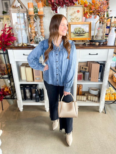 Ruffle Detail Denim Top