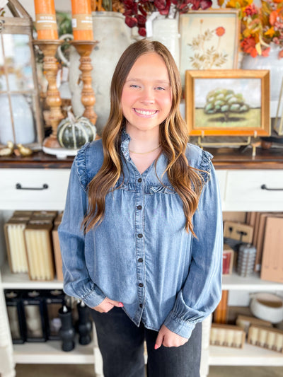 Ruffle Detail Denim Top