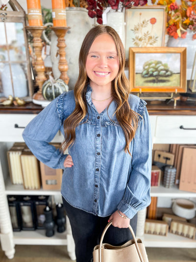 Ruffle Detail Denim Top