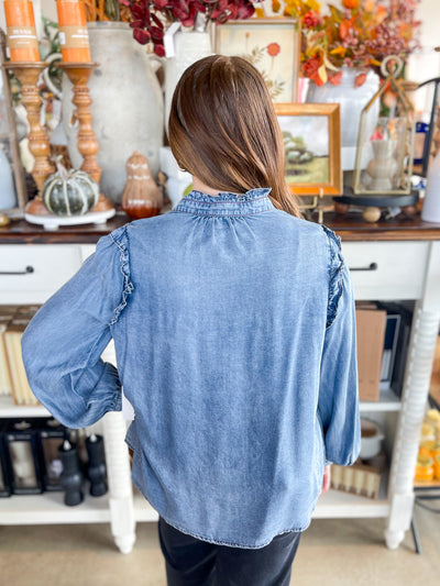 Ruffle Detail Denim Top