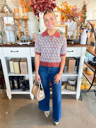 Voy Button Down Abstract Top
