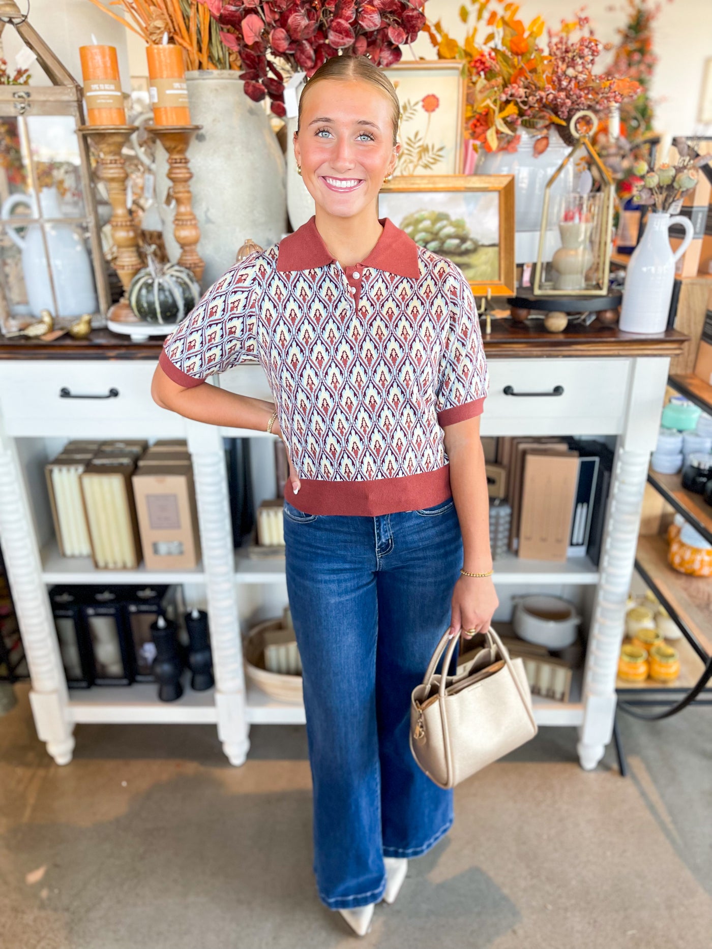 Voy Button Down Abstract Top