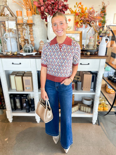 Voy Button Down Abstract Top